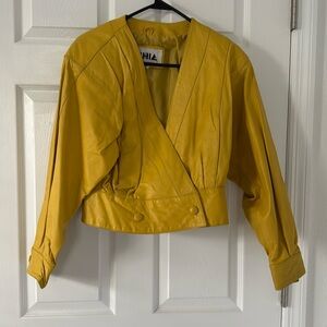 90’s Vintage Chia yellow leather jacket and skirt set